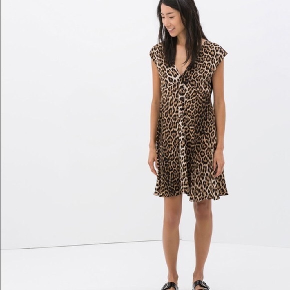 ZARA | Leopard Print V-Neck Mini Dress Sz S